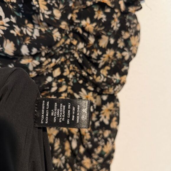 Floret Studios Black Floral Ruched Ruffle Short Sleeve Midi Dress Womens Size XL - Picture 7 of 7